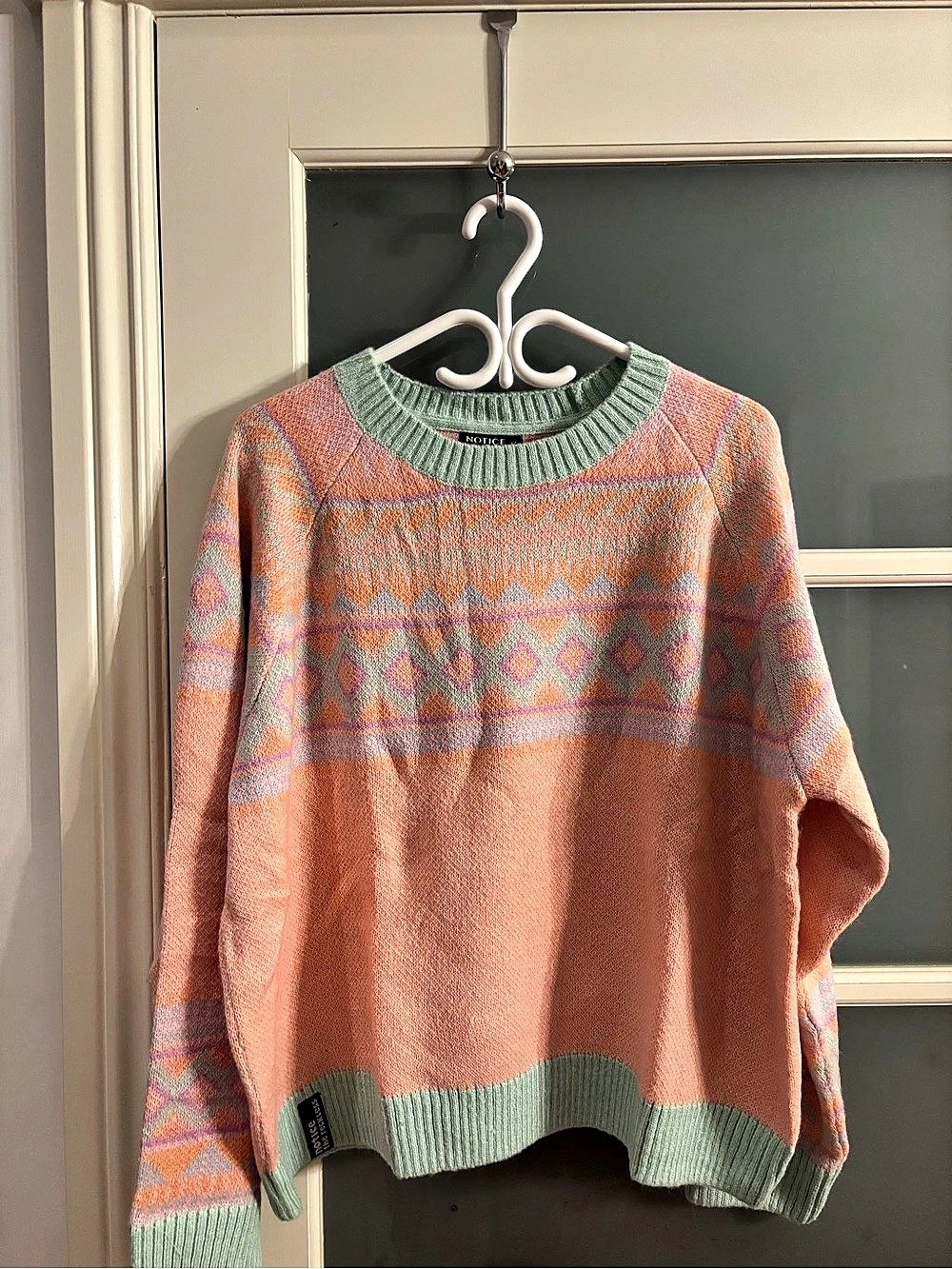 NWT Notice the Reckless Peachy Knit Sweater Pink & Green XL